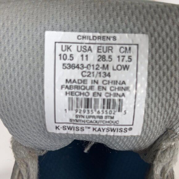 Boys K-Swiss Gray Casual Streetwear Low Top Varsity Sneakers Tennis Shoes / 11 - Picture 6 of 6